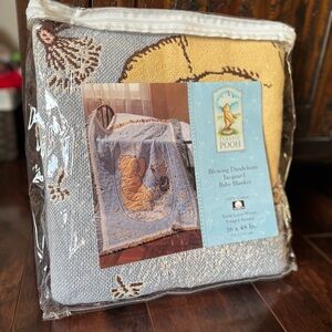 Disney Winnie The Pooh Blowing Dandelions Jacguard Baby Blanket 36"x48" Vintage